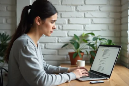 Femme tapant sur un clavier d'ordinateur portable pour afficher le caractère ñ en espagnol dans un document texte