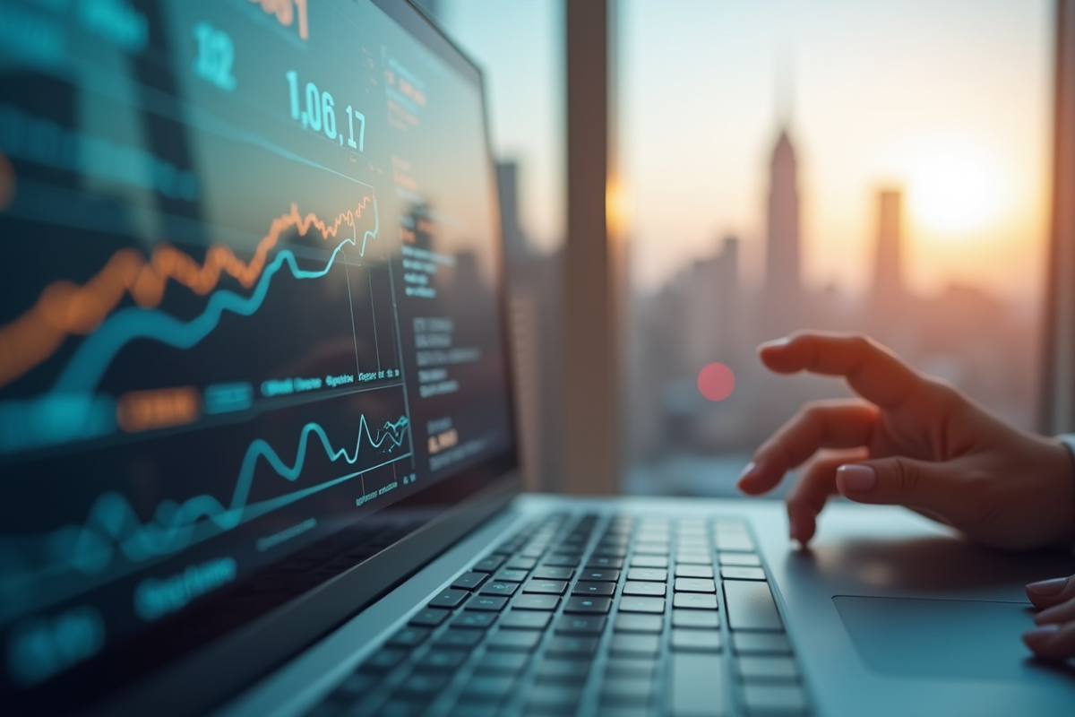 Mains analysant des données interactives sur un écran digital