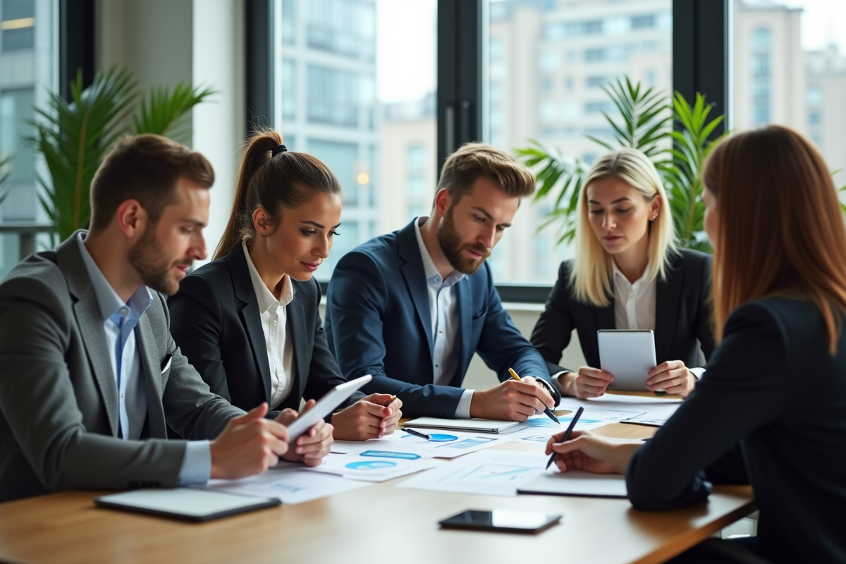 Groupe de professionnels discutant stratégies de social selling
