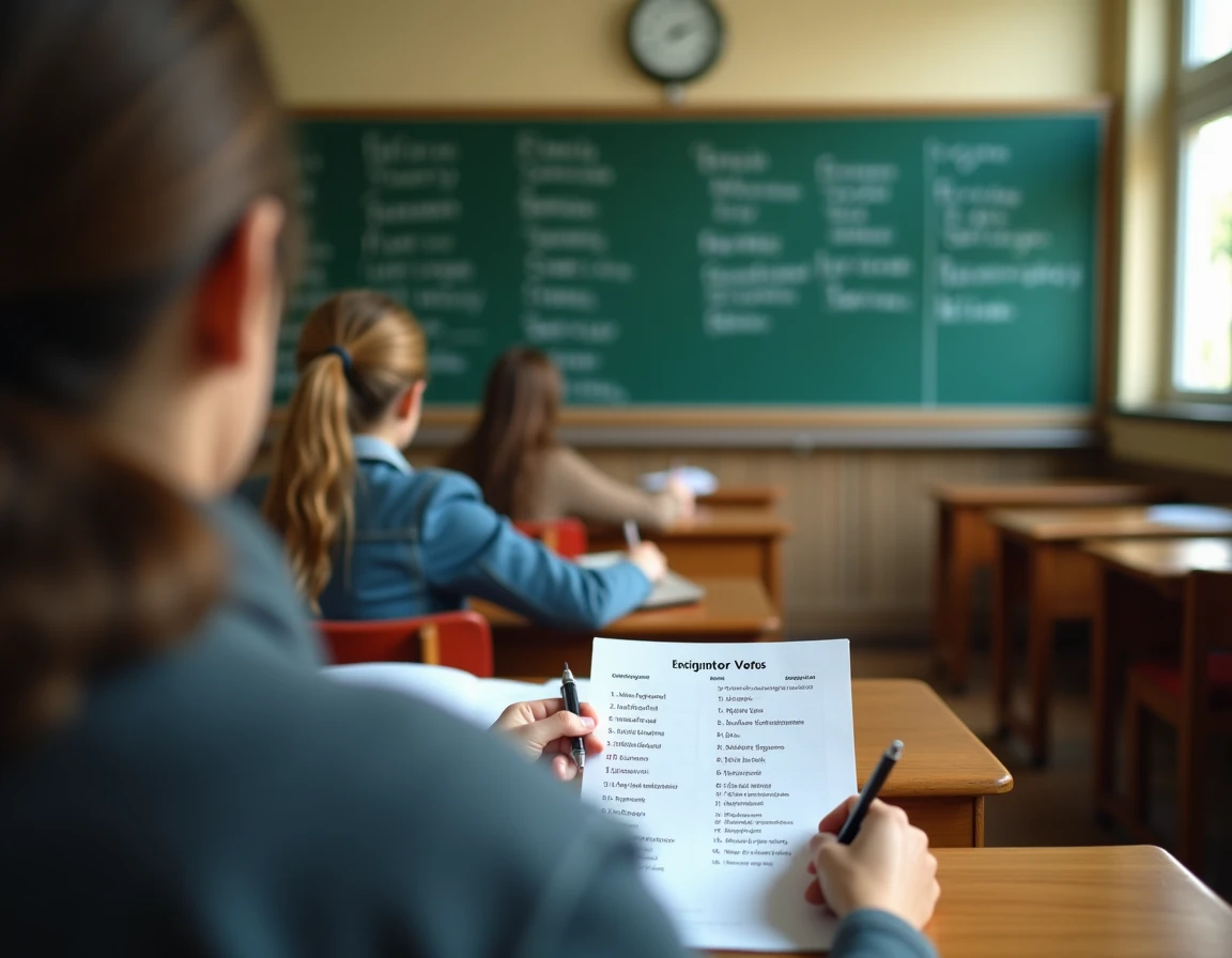 Salle de classe universitaire avec des étudiants travaillant sur des exercices de subjonctif imparfait espagnol au tableau