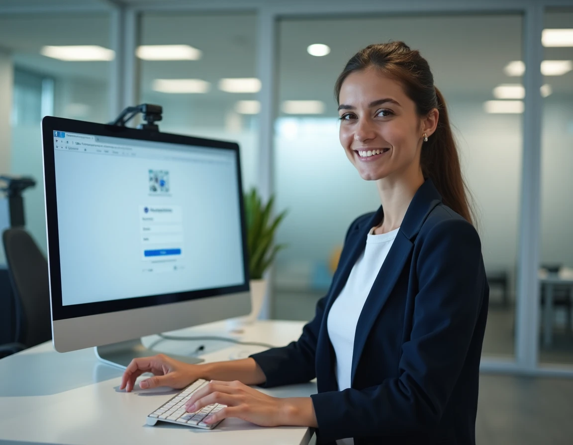 Femme se connectant à Melouvert depuis un poste informatique dans un bâtiment administratif d'Orléans