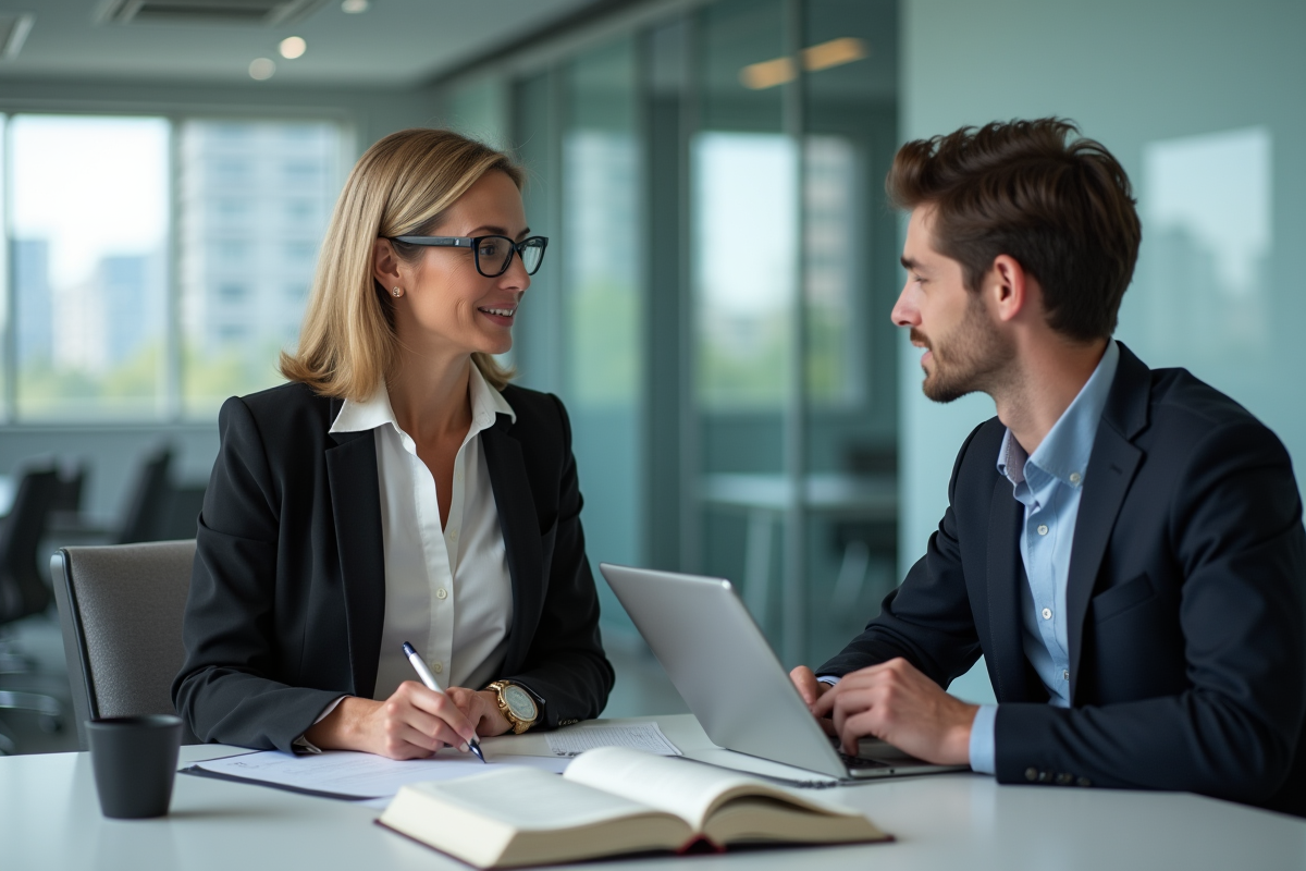 Enseignante guidant un étudiant dans une salle moderne