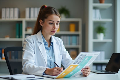 Etudiante en médecine en bureau étudiant des brochures LAS