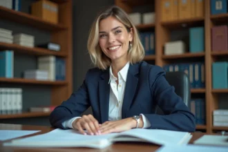 Femme d'affaires au bureau en tenue professionnelle