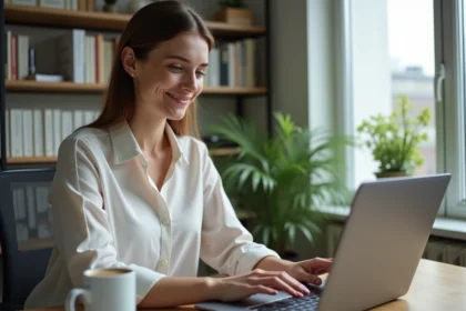 Femme au bureau à domicile travaillant sur son ordinateur portable