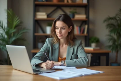 Femme concentrée prenant des notes lors d'une formation