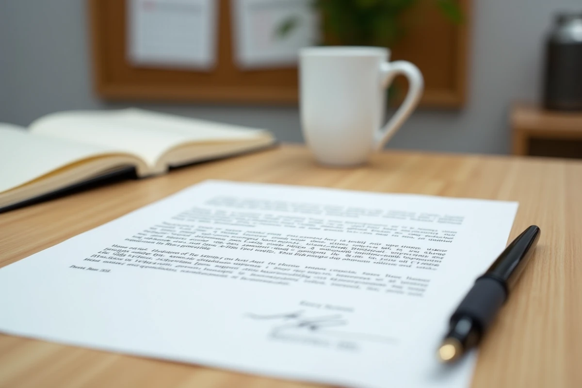 Gros plan sur la formule de politesse personnalisée et la signature manuscrite d'une lettre de motivation imprimée