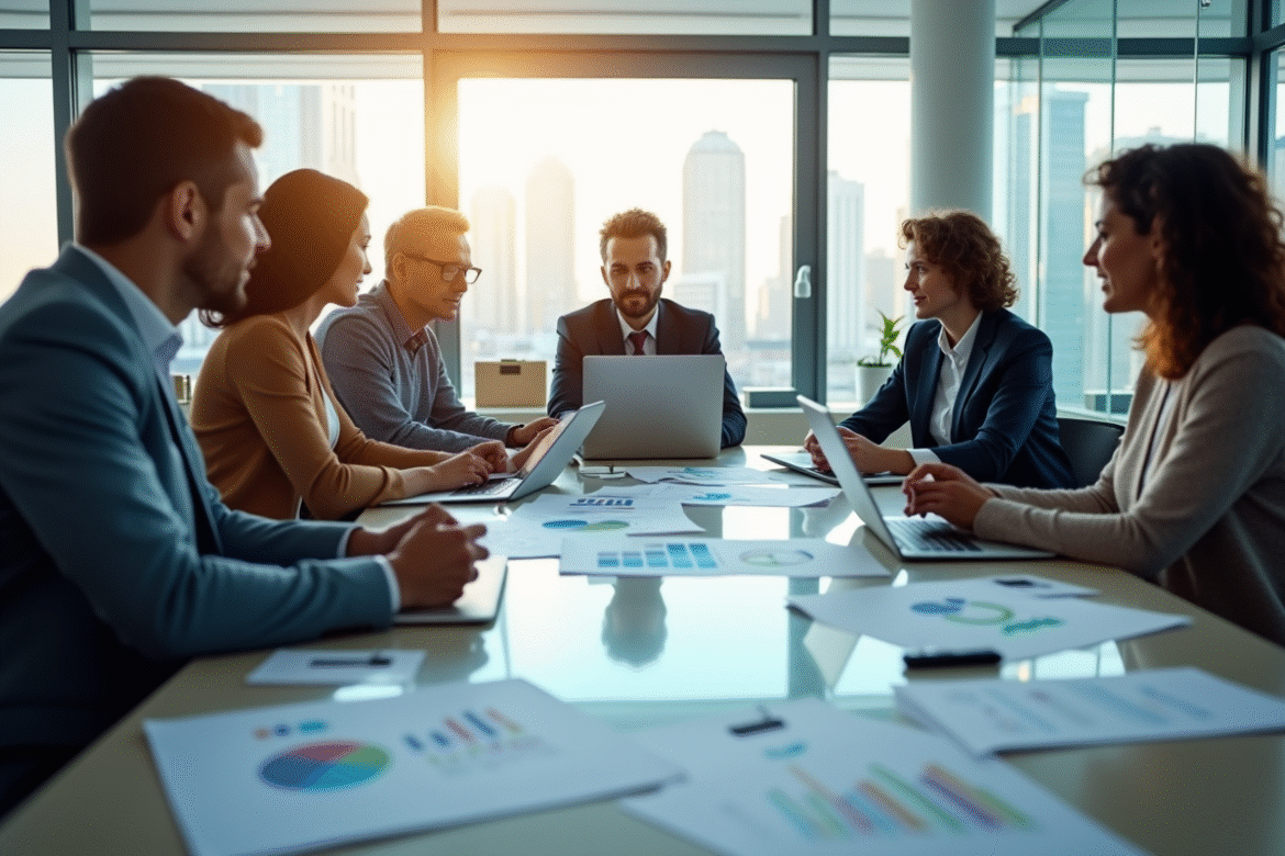 Groupe de consultants d'affaires collaborant en réunion