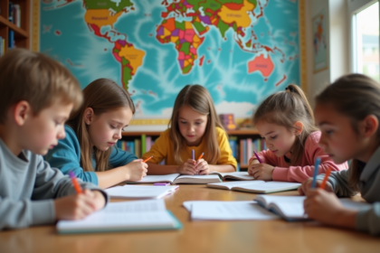 Groupe d'élèves préadolescents en classe collaborative