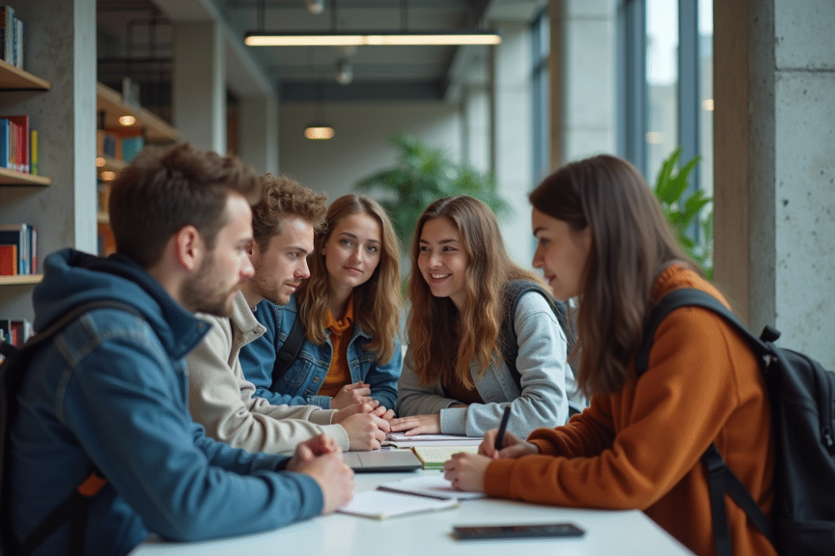 Groupe d'étudiants universitaires dans un espace moderne