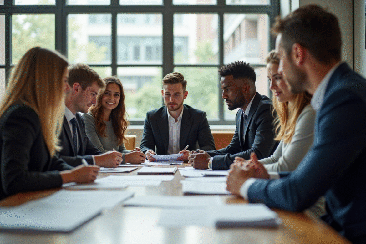 Groupe de jeunes professionnels en réunion de travail