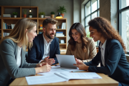 Groupe de professionnels en réunion dans un bureau moderne