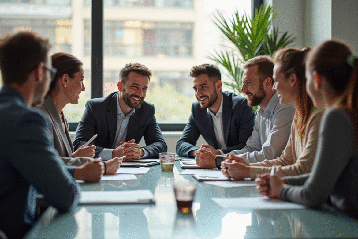 Groupe de professionnels divers en réunion de travail