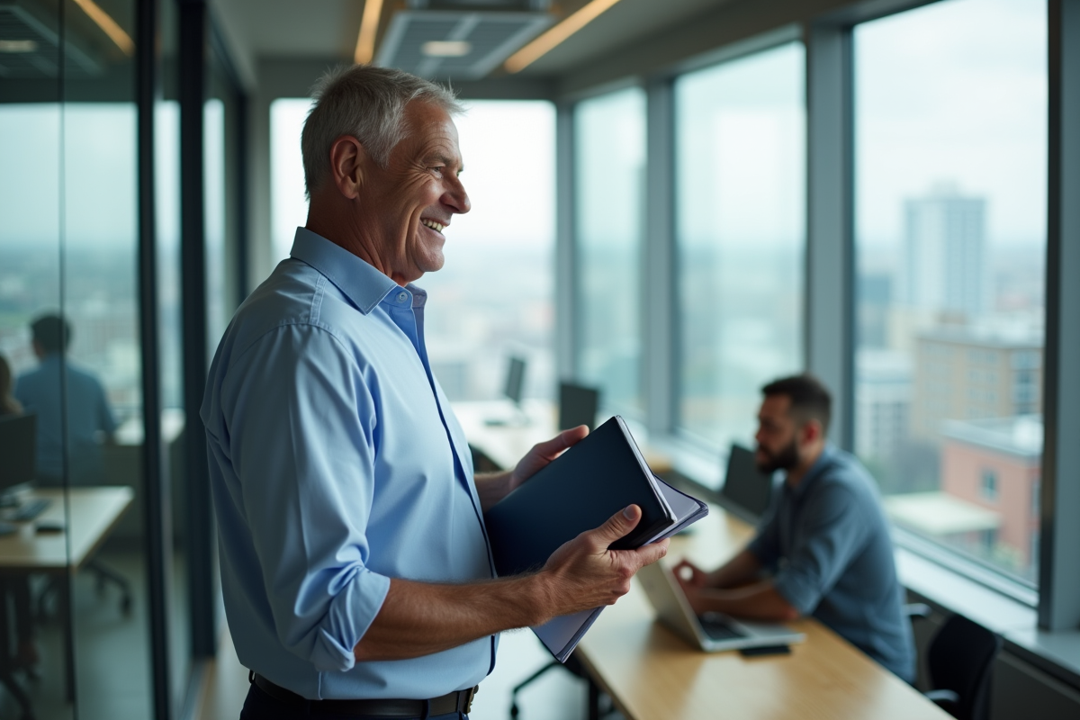 Homme en chemise bleue discutant en ville