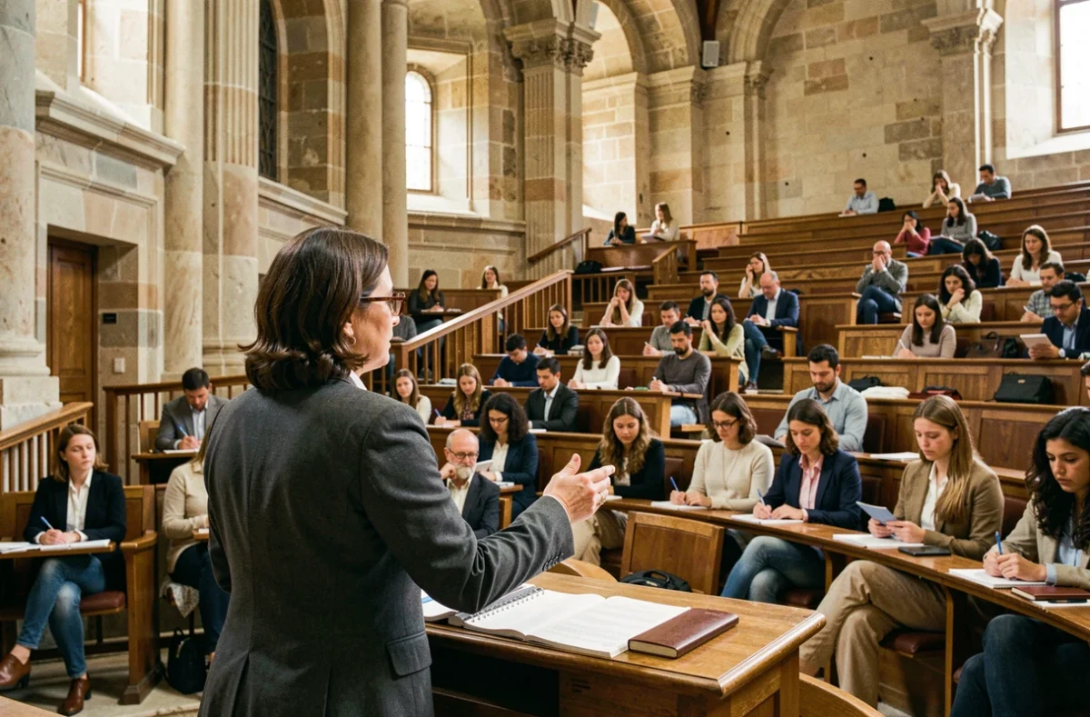 Professeure animant un cours magistral dans un amphithéâtre de l'IAE Aix-Marseille Graduate School of Management