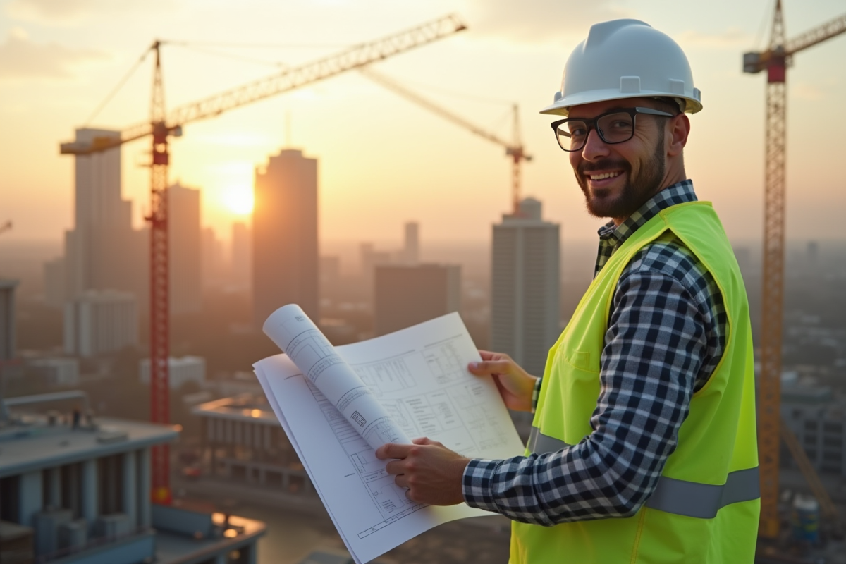 Ingénieur en casque et gilet réfléchissant sur chantier au Canada