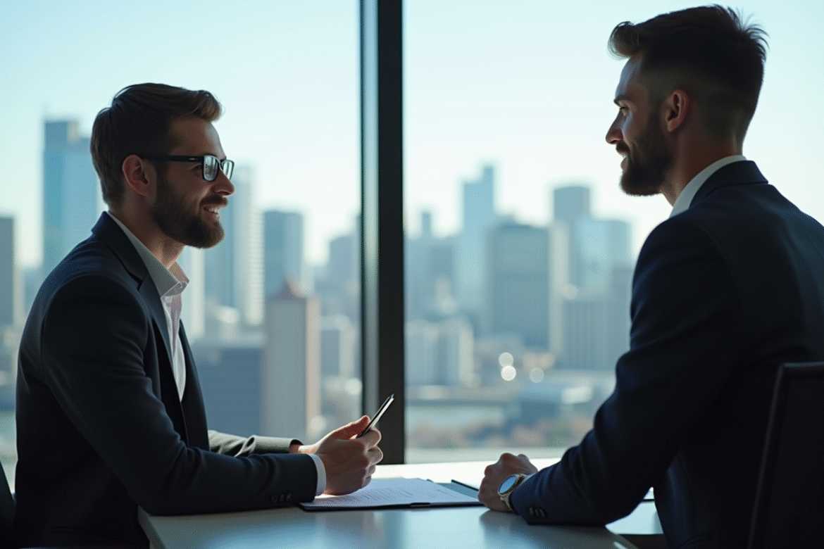 Jeune ingénieur en bureau canadien discute négociation salaire