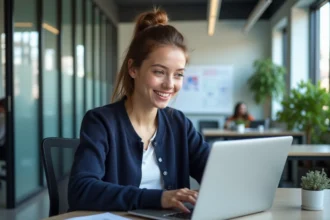 Jeune femme en coding dans un bureau moderne