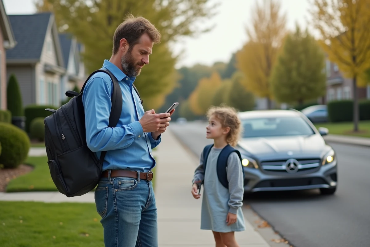 Papa et sa fille en dehors de la maison avant l