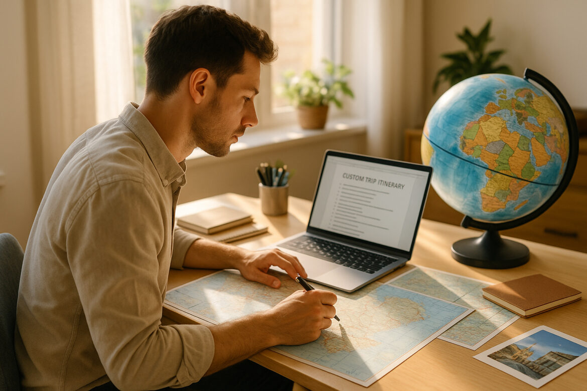 Planificateur de voyage moderne au bureau lumineux