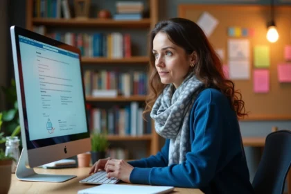 Professeure française au lycée consulte un portail académique