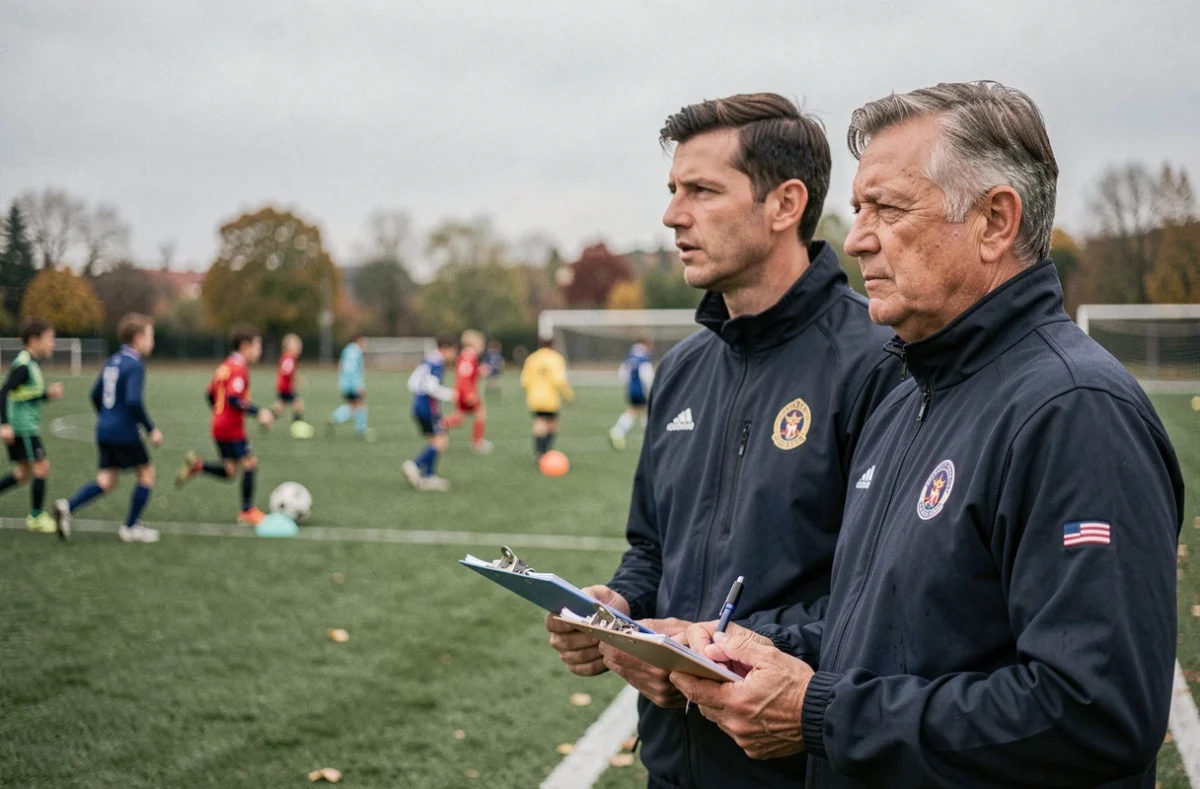 Recruteurs et observateurs du centre de formation de l'OM lors d'une séance de détection