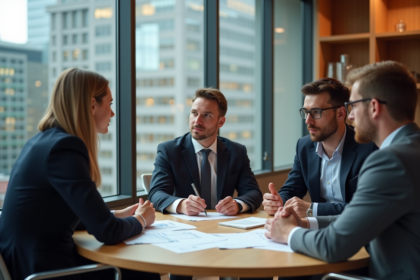 Groupe de professionnels en réunion d'affaires modernes