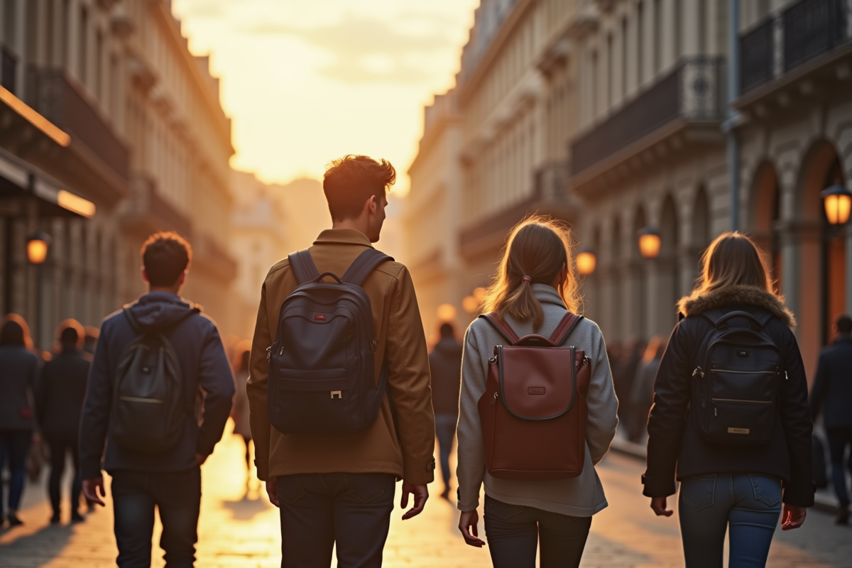 Étudiants marchant devant une école à Paris au matin